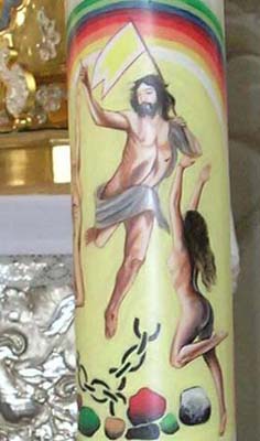 A psachal candle with nude figures